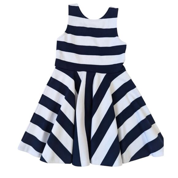 NWOT Ralph Lauren Polo Fit & Flare Nautical Stripes Navy Dress Girl's Medium - Picture 1 of 13